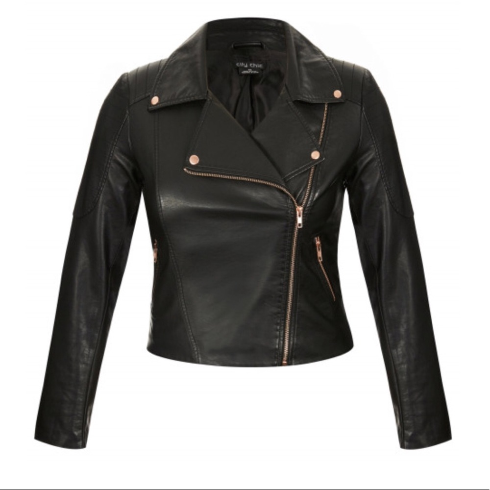 Black Zip Moto Jacket - City Chic